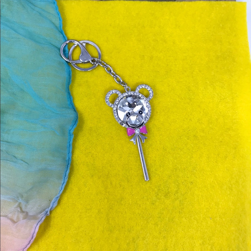 NEW wTags Super cute Silver BOW TIE  Bear Keychain